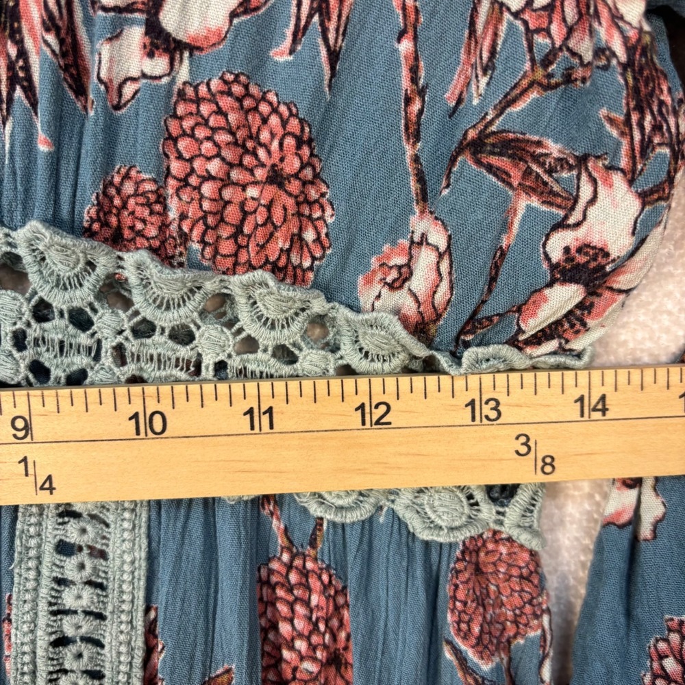 Angie Floral Boho Cardigan Kimono Blue Crochet Lace Bell Sleeve Womens Large - Picture 6 of 11